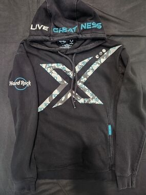 Messi X Hard Rock Black Hoodie with Teal Graphic
